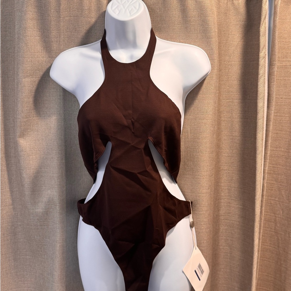 Brown Mugler Cutout Swimsuit